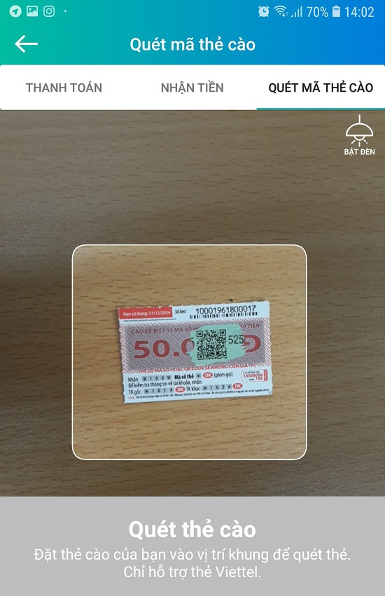 QR Code trên thẻ cào Viettel